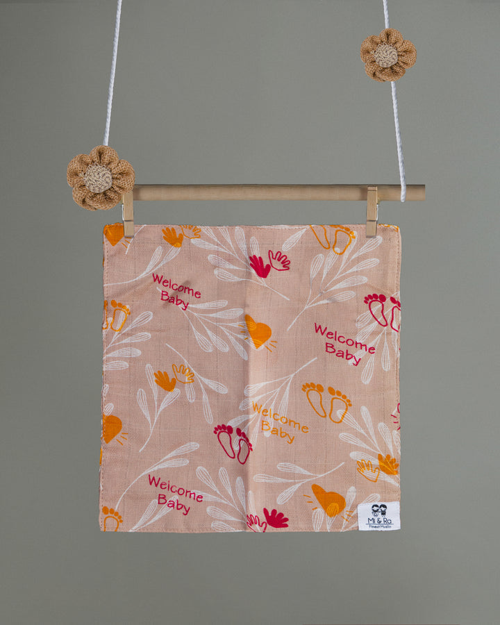 Mi and Ra Premium Muslin Wipe Cloth - Welcome Baby Yellow Heart Print | 12 cm