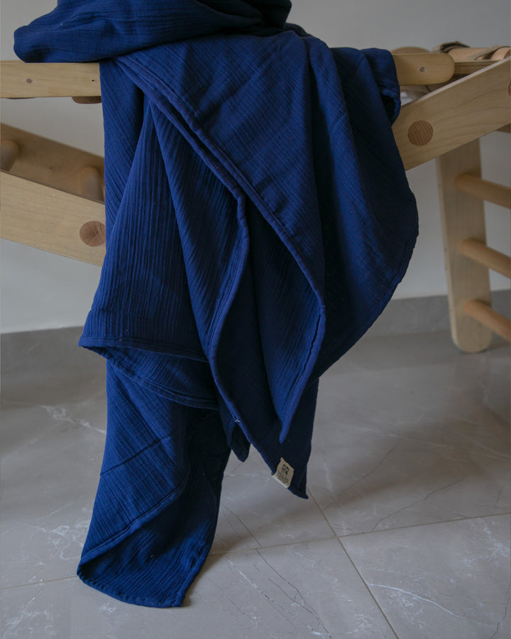 Mi and Ra Premium Muslin Junior Blanket - Dark Blue Color | 55" x 75"