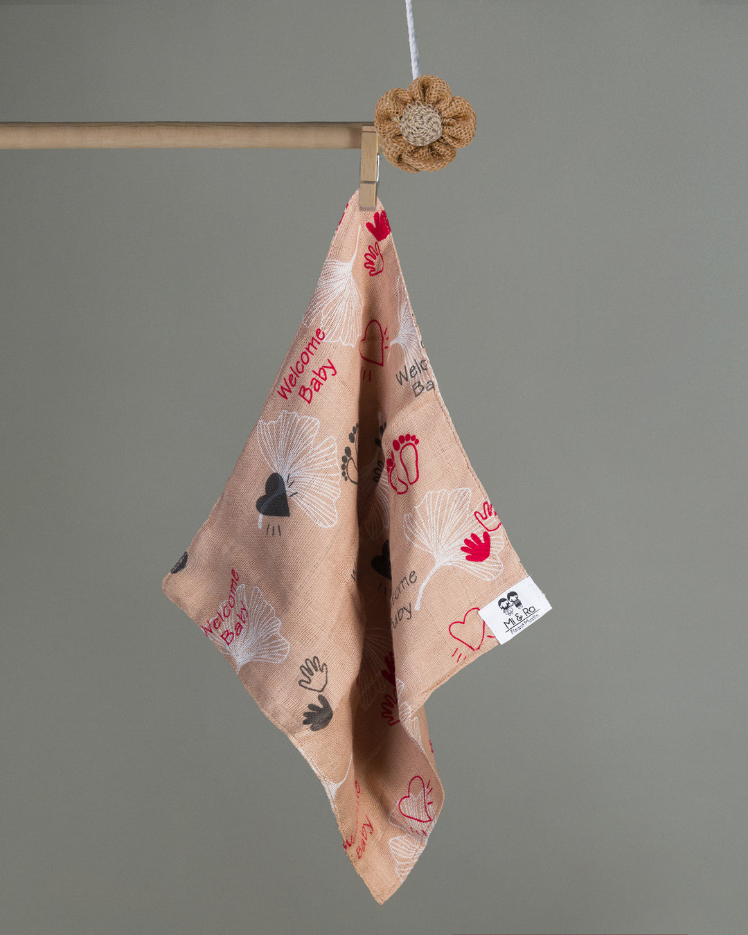 Mi and Ra Premium Muslin Wipe Cloth - Welcome Baby Heart Print | 12 cm