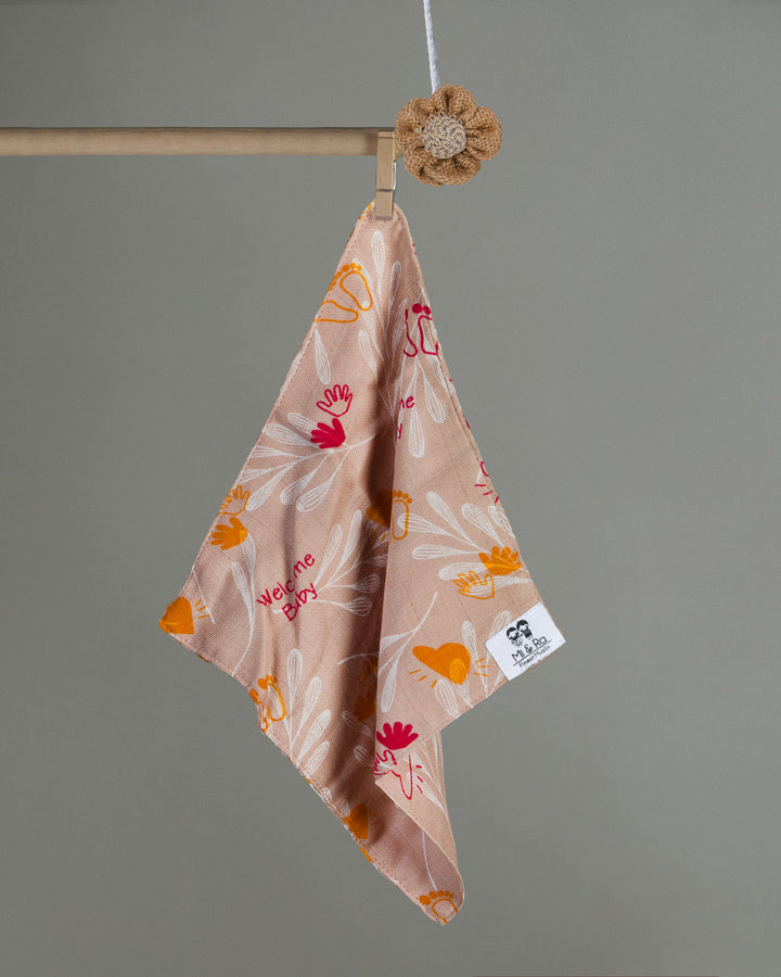 Mi and Ra Premium Muslin Wipe Cloth - Welcome Baby Yellow Heart Print | 12 cm