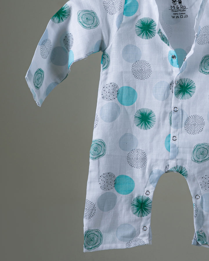 Mi and Ra Premium Muslin Rompers with Full Sleeve - Circle Print