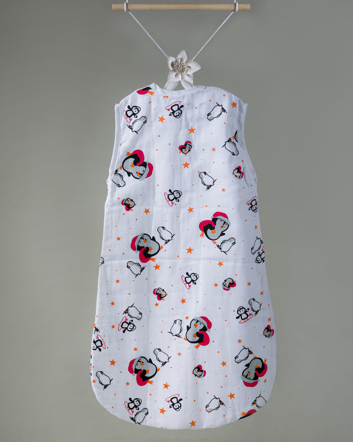 Mi and Ra Premium Muslin Front Zip Sleeping Bag - Penguin Print | 0 m - 15 m
