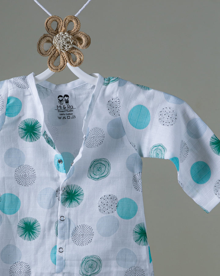 Mi and Ra Premium Muslin Rompers with Full Sleeve - Circle Print