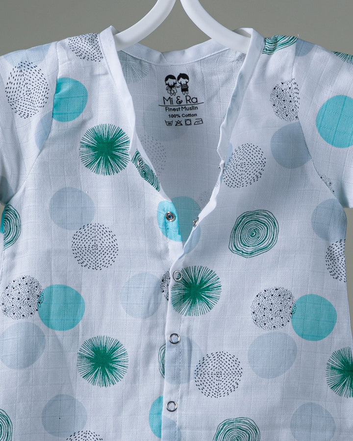 Mi and Ra Premium Muslin Rompers with Full Sleeve - Circle Print
